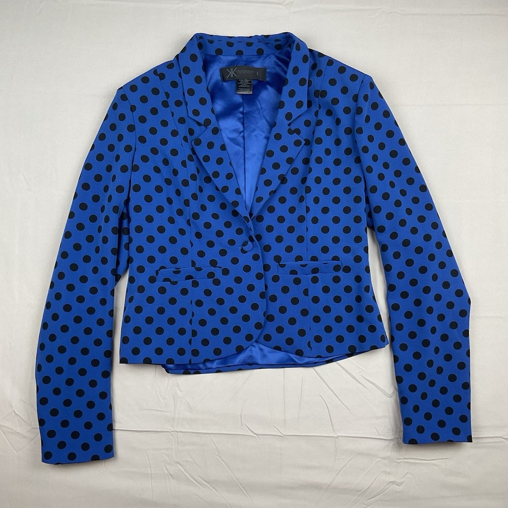 Kardashian Kollection Blue Black Polka Dot Blazer Womens Large Retro‎